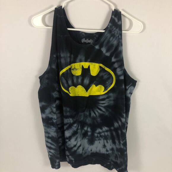 DC Comics Batman Logo Black Gray Tie Dye 100% CottonTank Top Mens Size L (42/44) - Picture 1 of 7